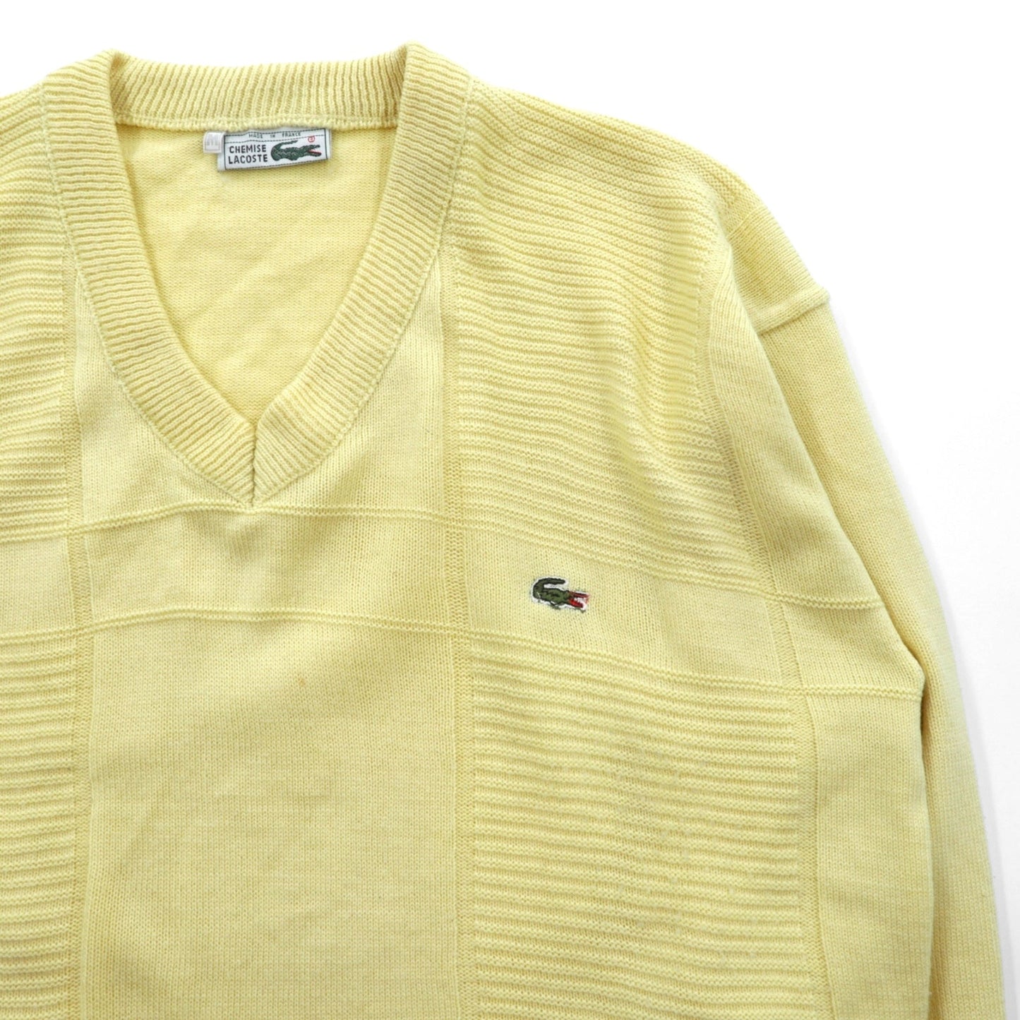 LACOSTE 70年代 フランス製 フレンチラコステ Vネック ニット セーター M ベージュ ワンポイントロゴ