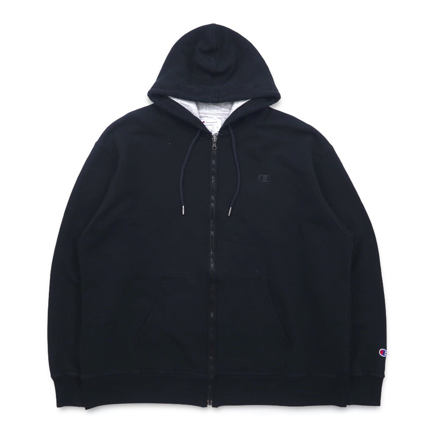 Champion ビッグサイズ フルジップパーカー 4XL ブラック ワンポイントロゴ刺繍 ホンジュラス製