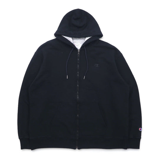 Champion ビッグサイズ フルジップパーカー 4XL ブラック ワンポイントロゴ刺繍 ホンジュラス製