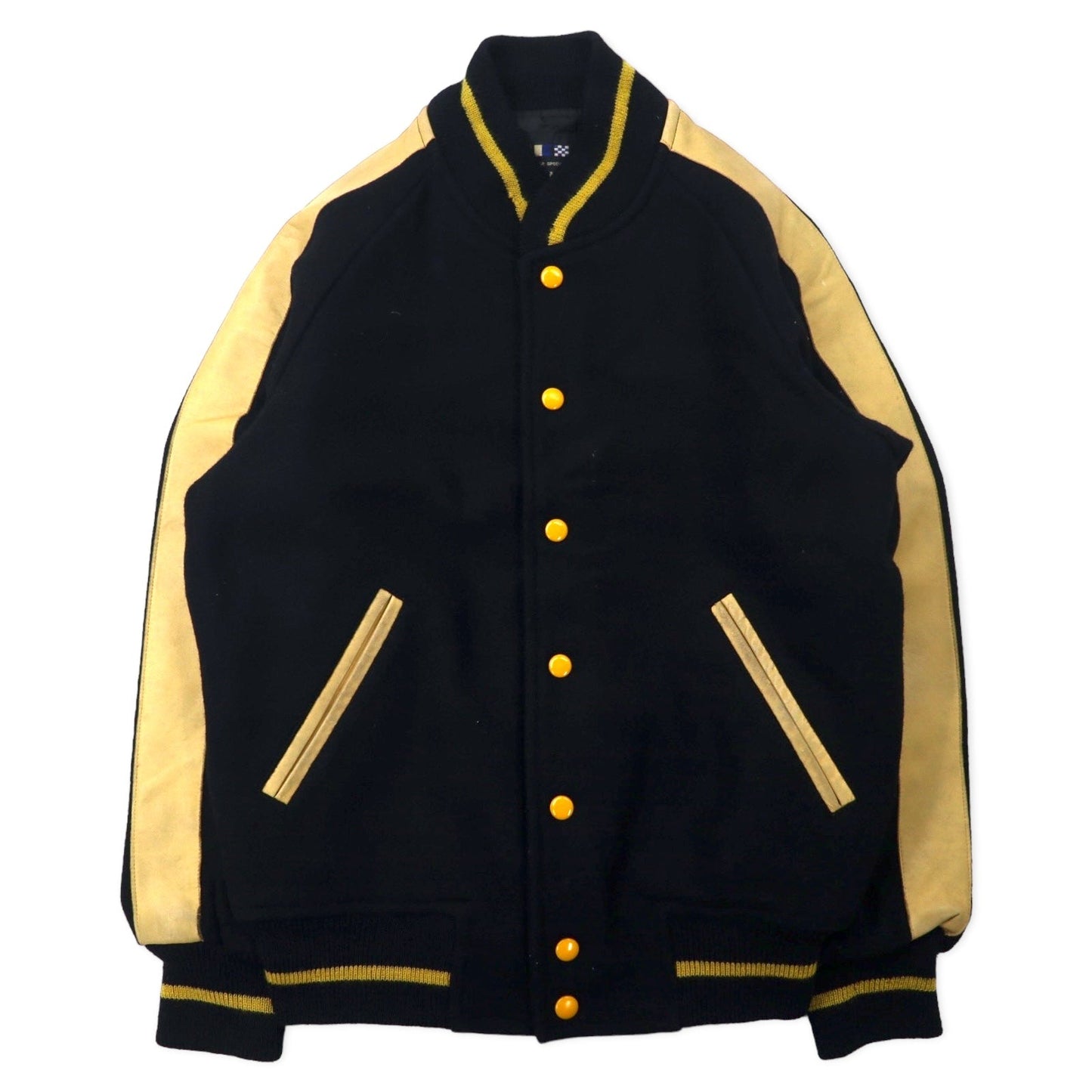 VAN -JAC- Leather-trimmed Stadium Jacket, Size M, Black/Beige, Ribbed, Wool, Cowhide