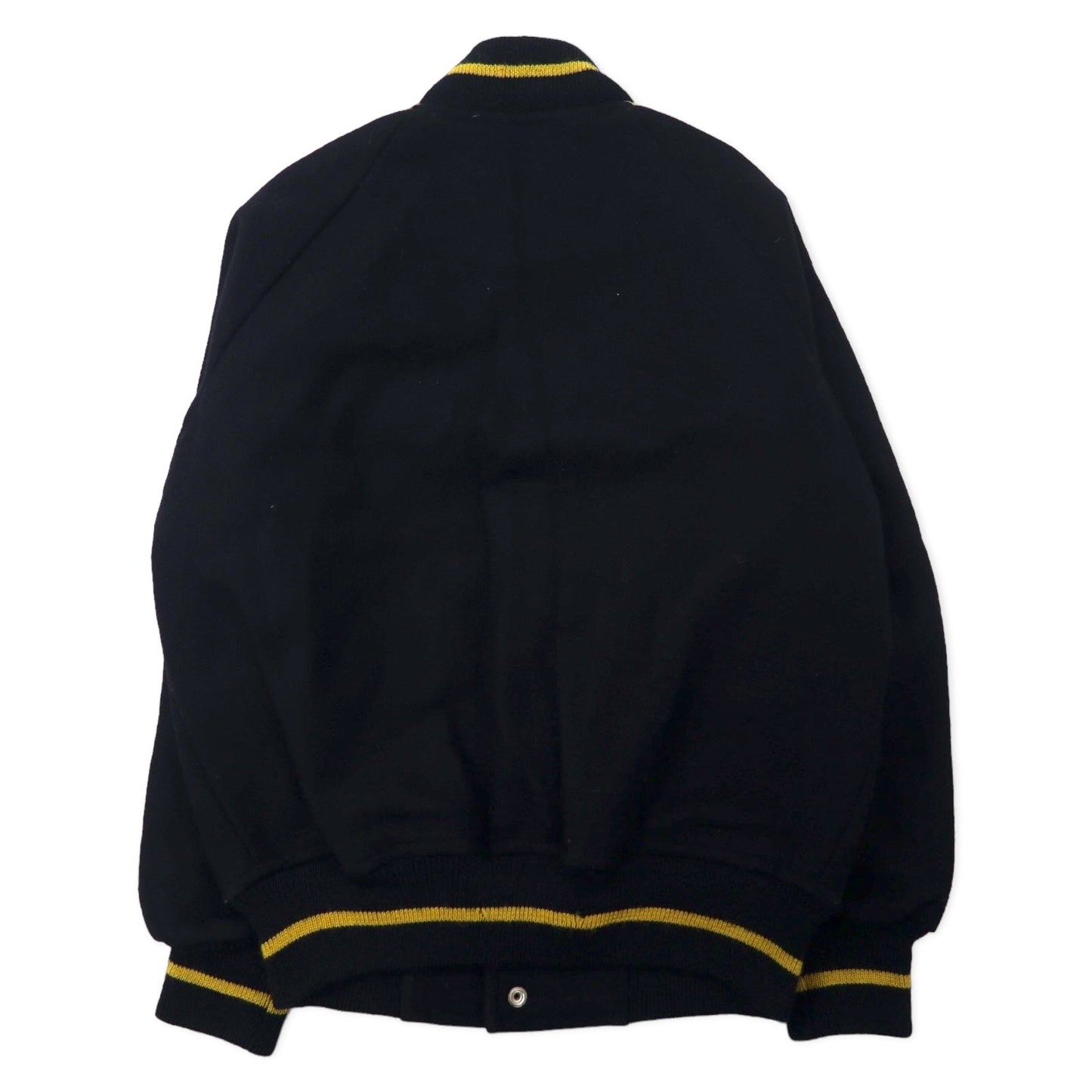 VAN -JAC- Leather-trimmed Stadium Jacket, Size M, Black/Beige, Ribbed, Wool, Cowhide