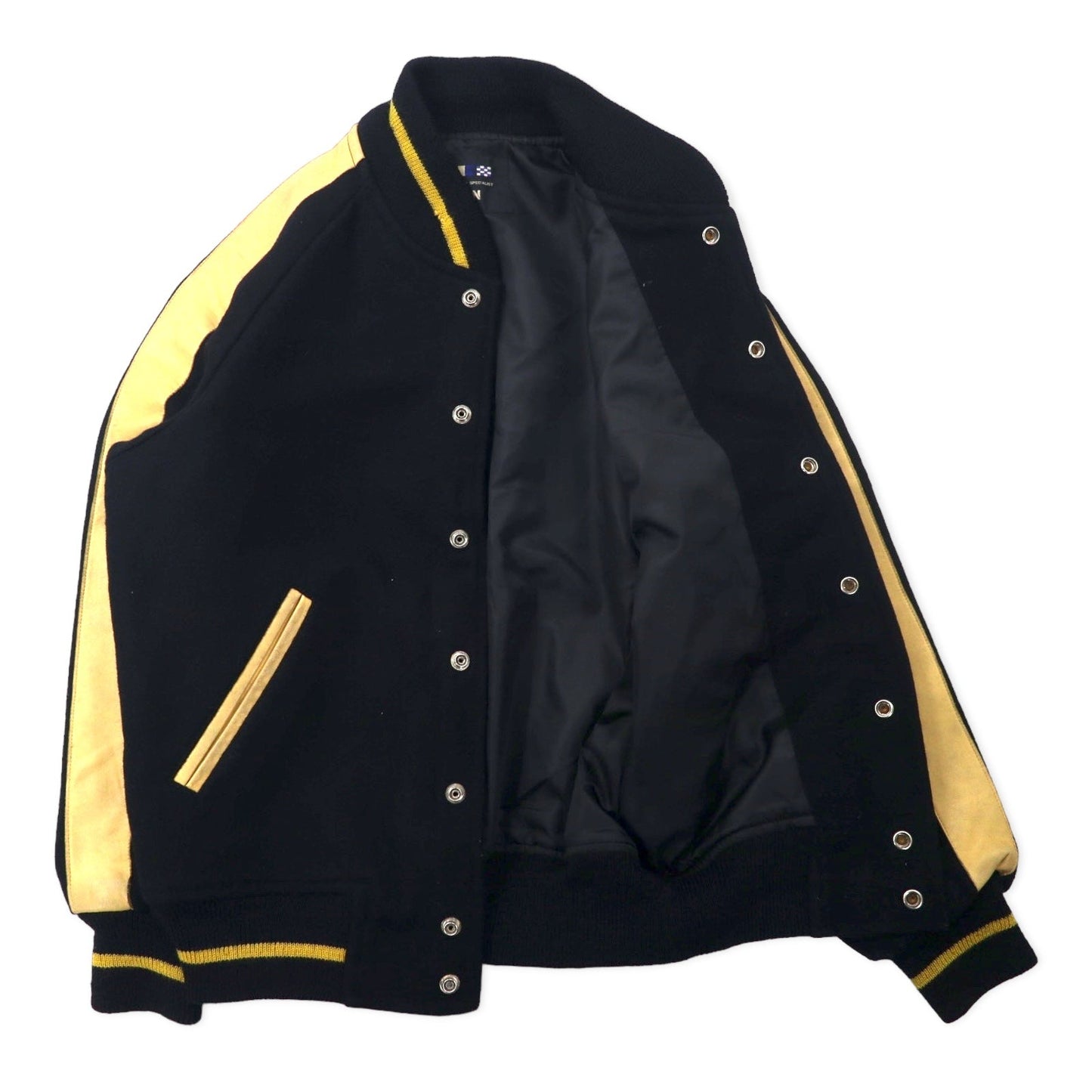 VAN -JAC- Leather-trimmed Stadium Jacket, Size M, Black/Beige, Ribbed, Wool, Cowhide