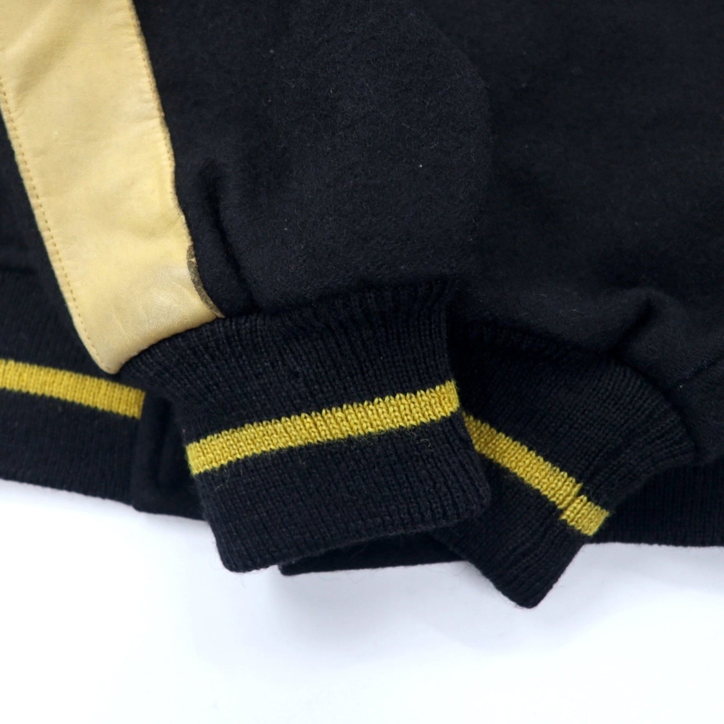 VAN -JAC- Leather-trimmed Stadium Jacket, Size M, Black/Beige, Ribbed, Wool, Cowhide