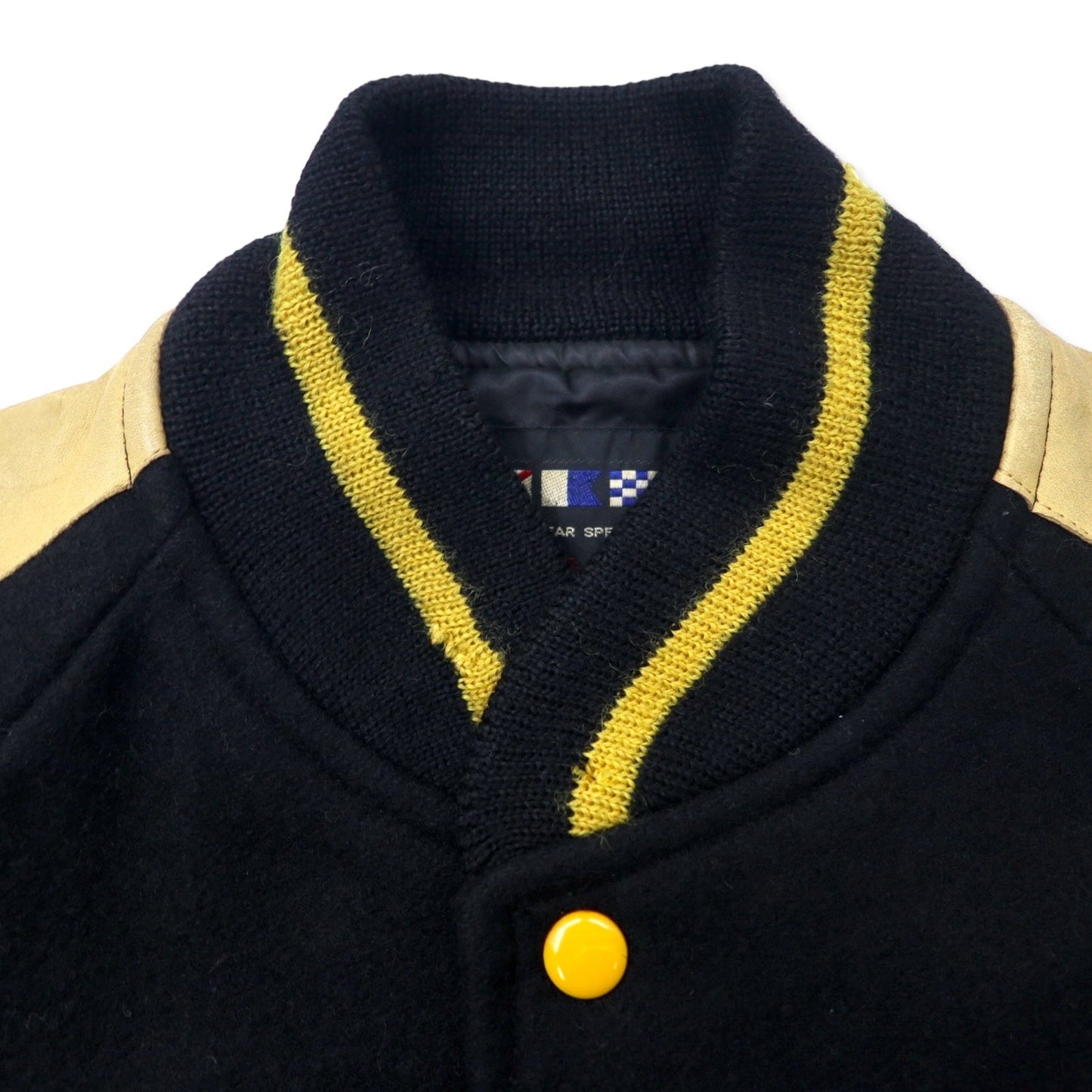 VAN -JAC- Leather-trimmed Stadium Jacket, Size M, Black/Beige, Ribbed, Wool, Cowhide