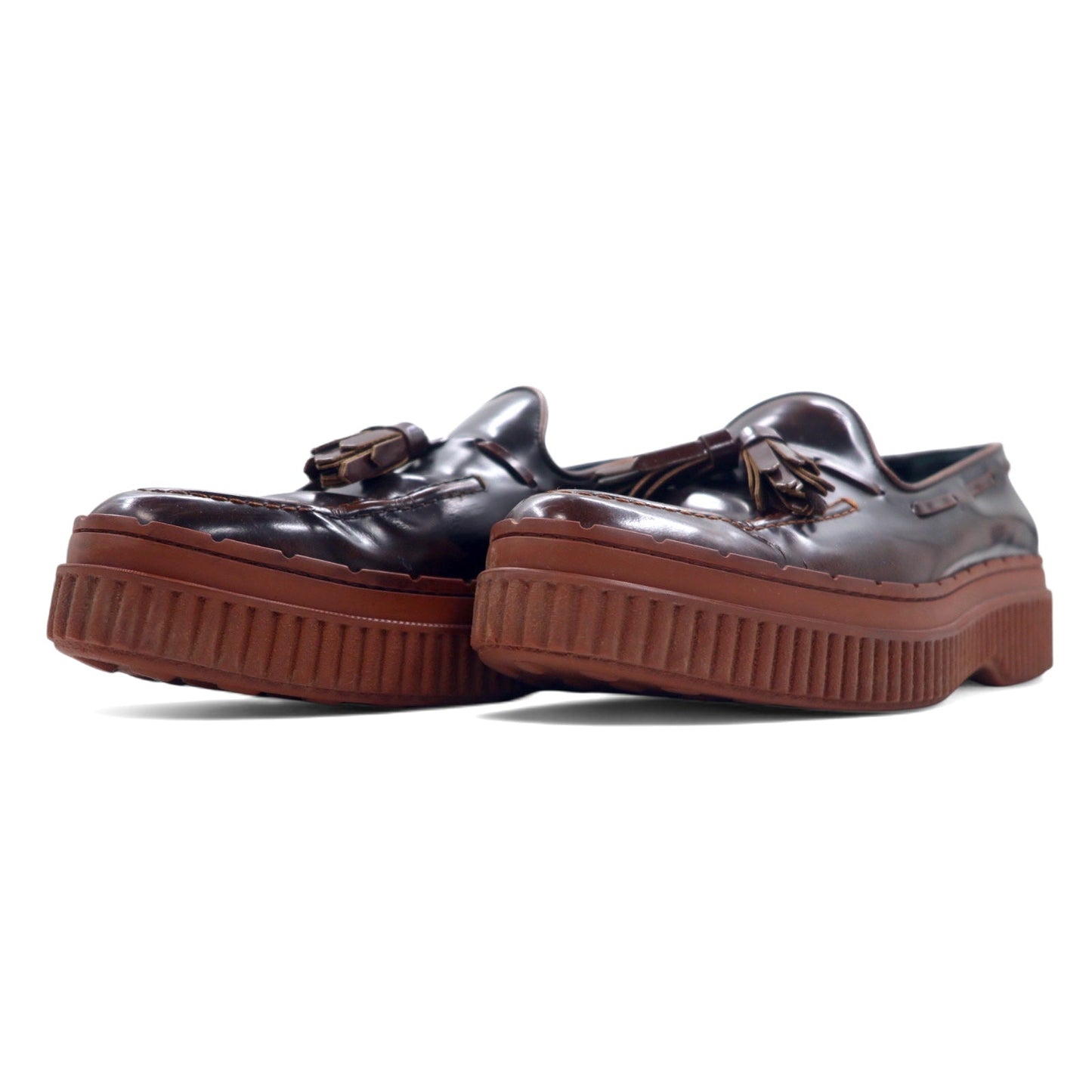 TOD'S Platform Tassel Loafers, Size 24.5cm, Brown Leather, Made in Italy