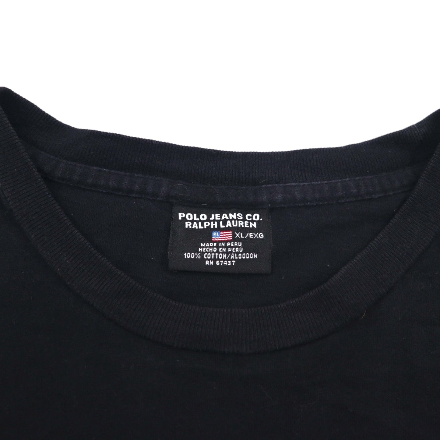 POLO JEANS CO. RALPH LAUREN 90s Line Design T-Shirt, Size XL, Black, One-Point Logo, Made in Peru
