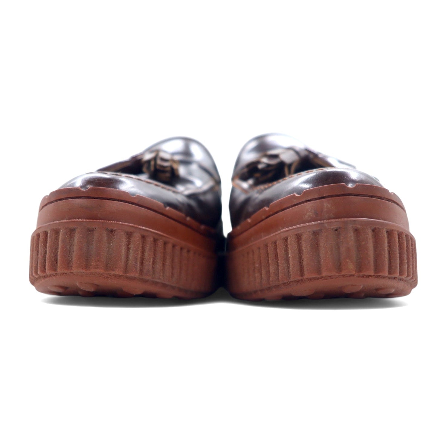TOD'S Platform Tassel Loafers, Size 24.5cm, Brown Leather, Made in Italy