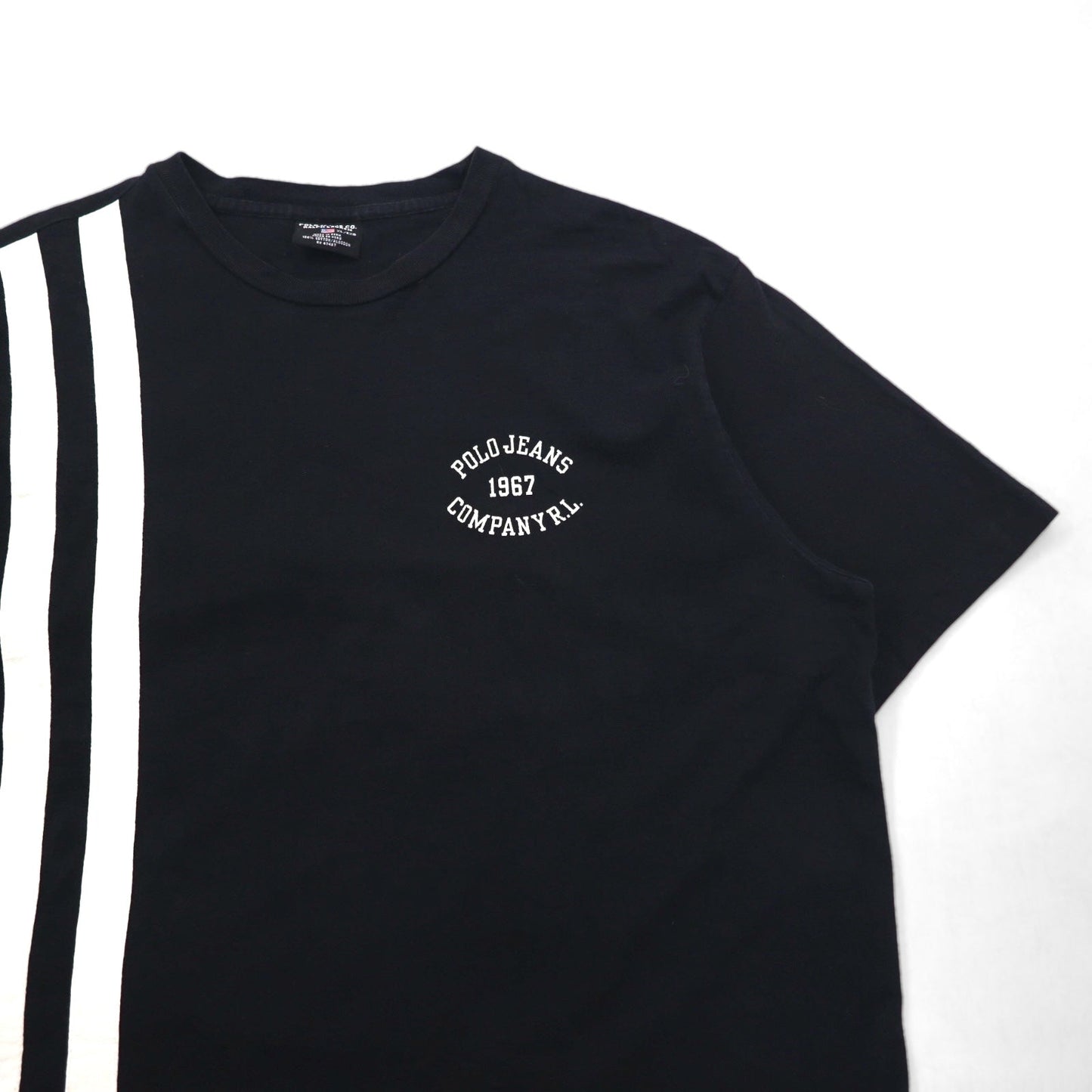 POLO JEANS CO. RALPH LAUREN 90s Line Design T-Shirt, Size XL, Black, One-Point Logo, Made in Peru