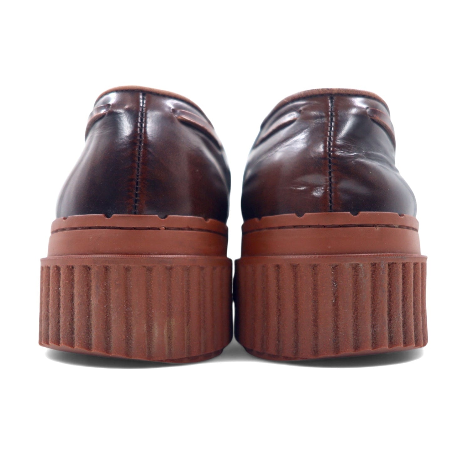 TOD'S Platform Tassel Loafers, Size 24.5cm, Brown Leather, Made in Italy