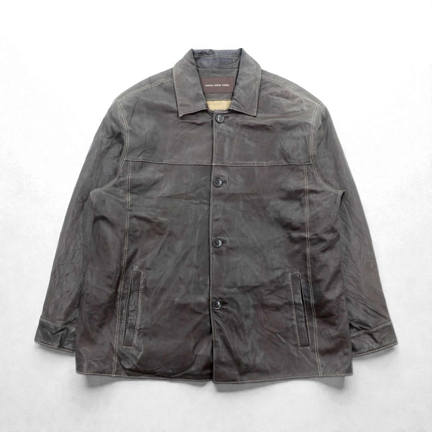 MARC NEW YORK レザー ステッチ カーコート カバーオール 2XL ブラウン