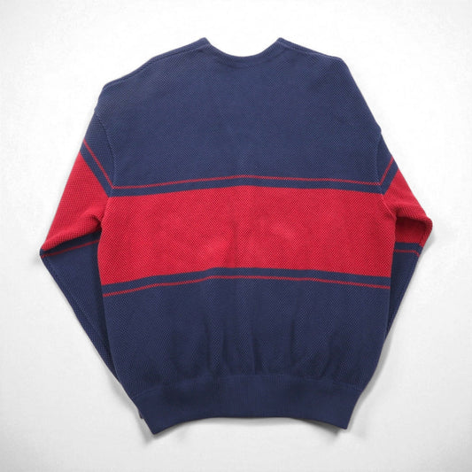 crepuscule ニット カーディガン 鹿の子 M ネイビー Border Moss Stitch V/N Cardigan ビッグサイズ 日本製 2001-002