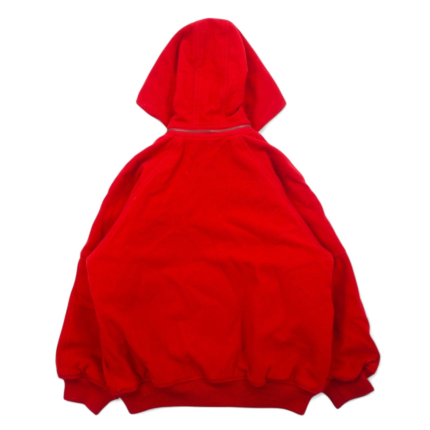 J.PRESS 90s Melton Stadium Jacket, Size L, Red Wool, Detachable Hood, Patch, Check Lining