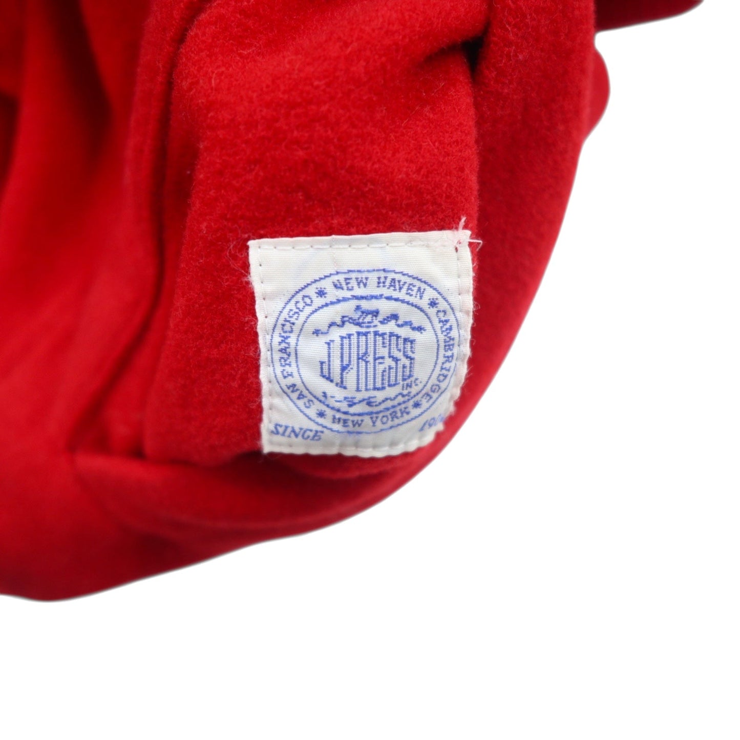 J.PRESS 90s Melton Stadium Jacket, Size L, Red Wool, Detachable Hood, Patch, Check Lining
