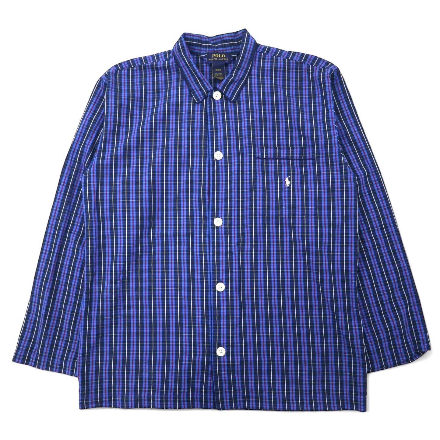POLO RALPH LAUREN Box Pajama Shirt, Size M, Blue Check Cotton with Small Pony Embroidery