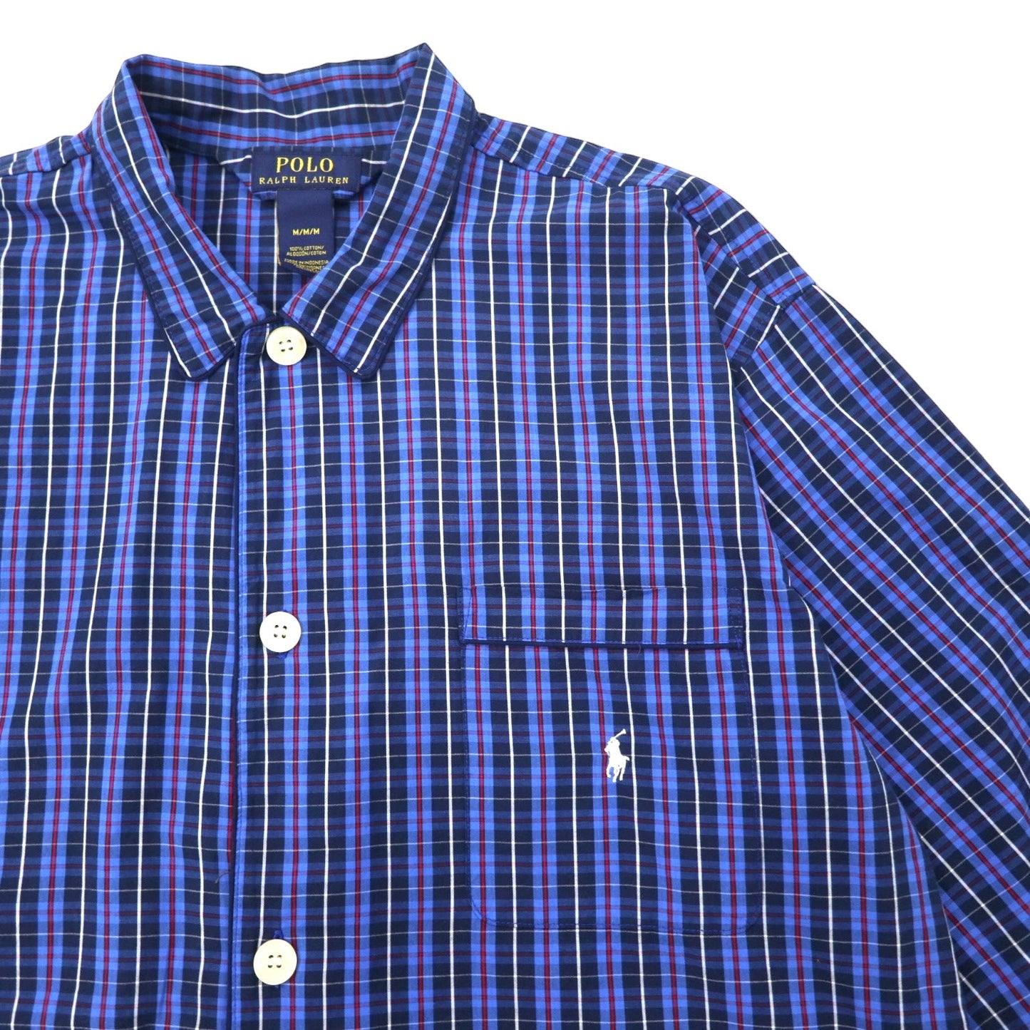 POLO RALPH LAUREN Box Pajama Shirt, Size M, Blue Check Cotton with Small Pony Embroidery