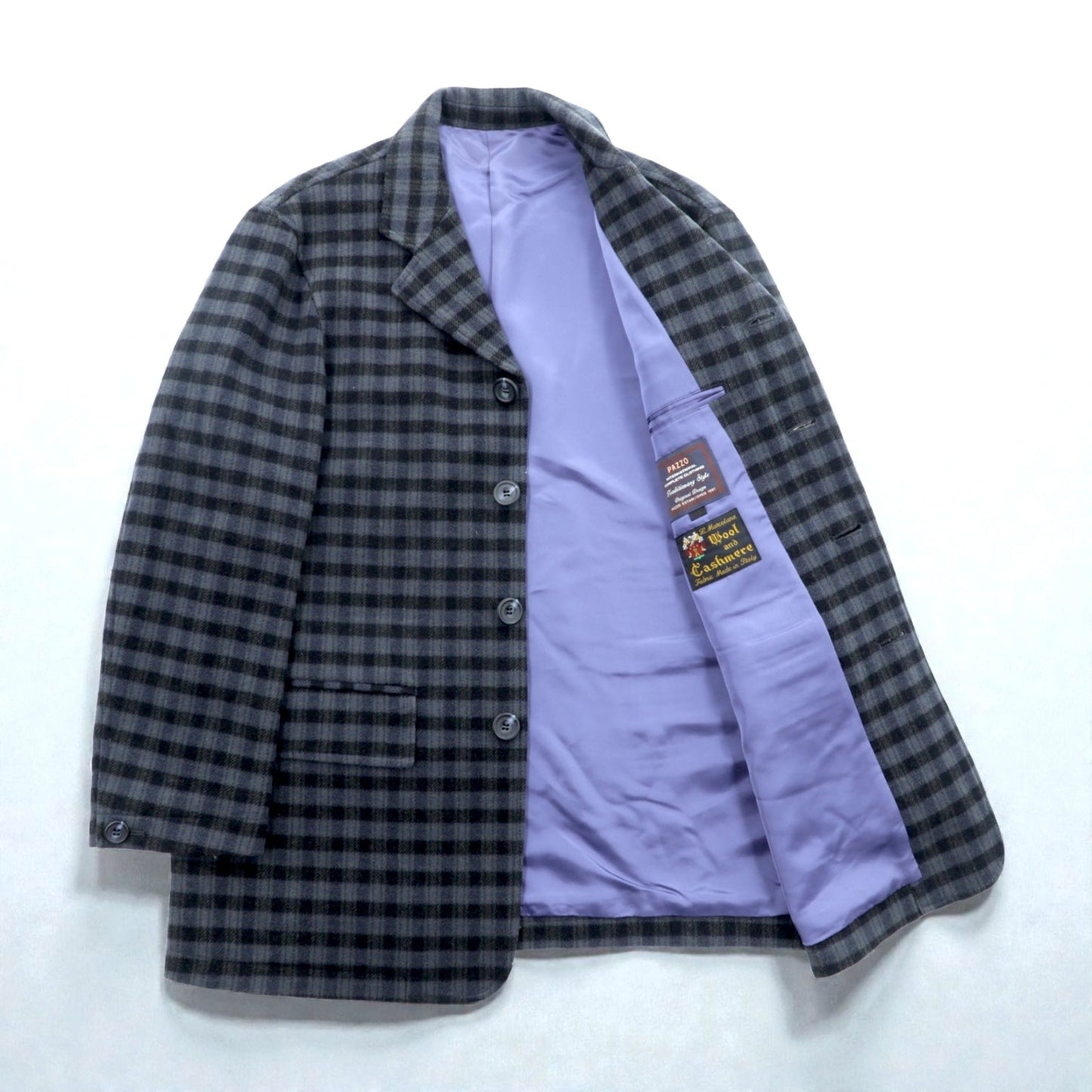 PAZZO 90年代 日本製 ヴィンテージ カシミア 4B テーラードジャケット ブレザー XL チェック Marcolana Wool and Cashmere