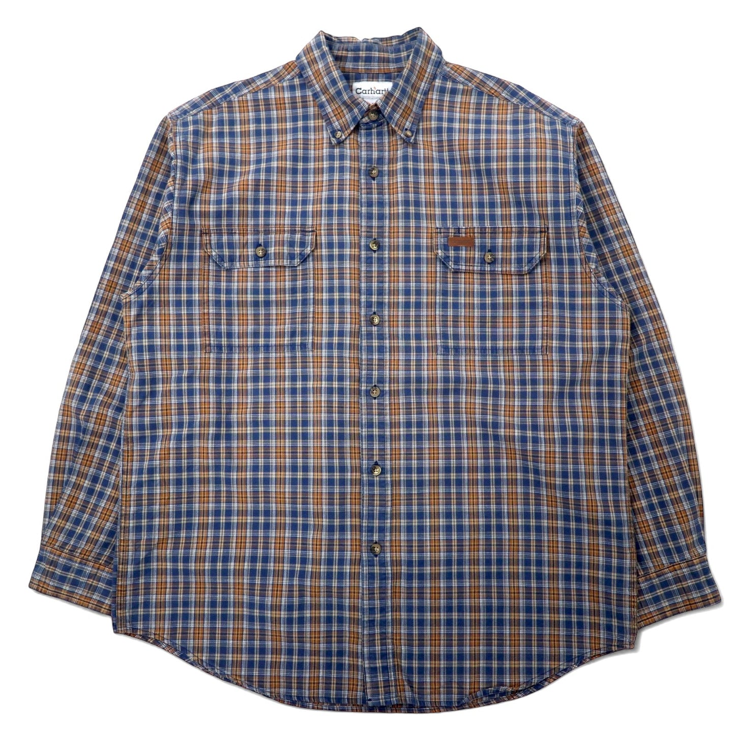 Carhartt Flannel Work Shirt, Large, Navy and Brown, Cotton, Oversized