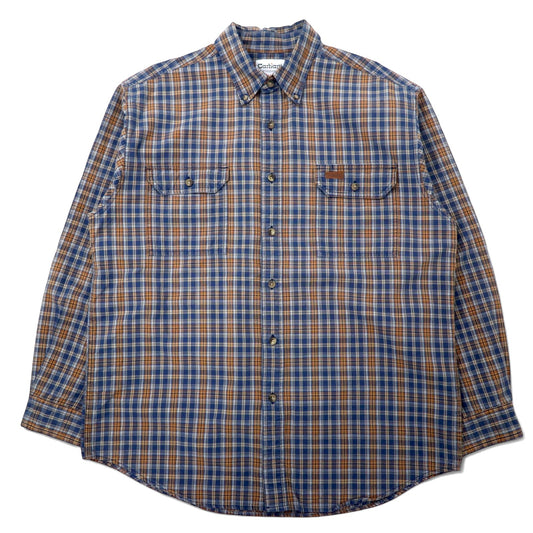 Carhartt Flannel Work Shirt, Large, Navy and Brown, Cotton, Oversized