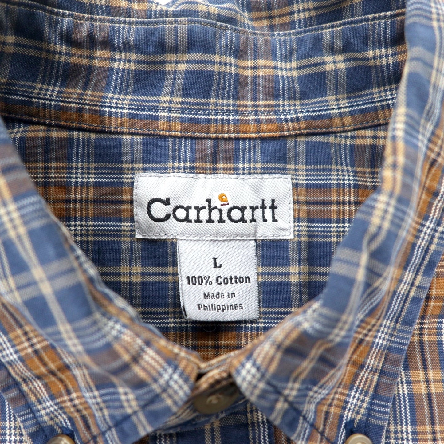 Carhartt Flannel Work Shirt, Large, Navy and Brown, Cotton, Oversized