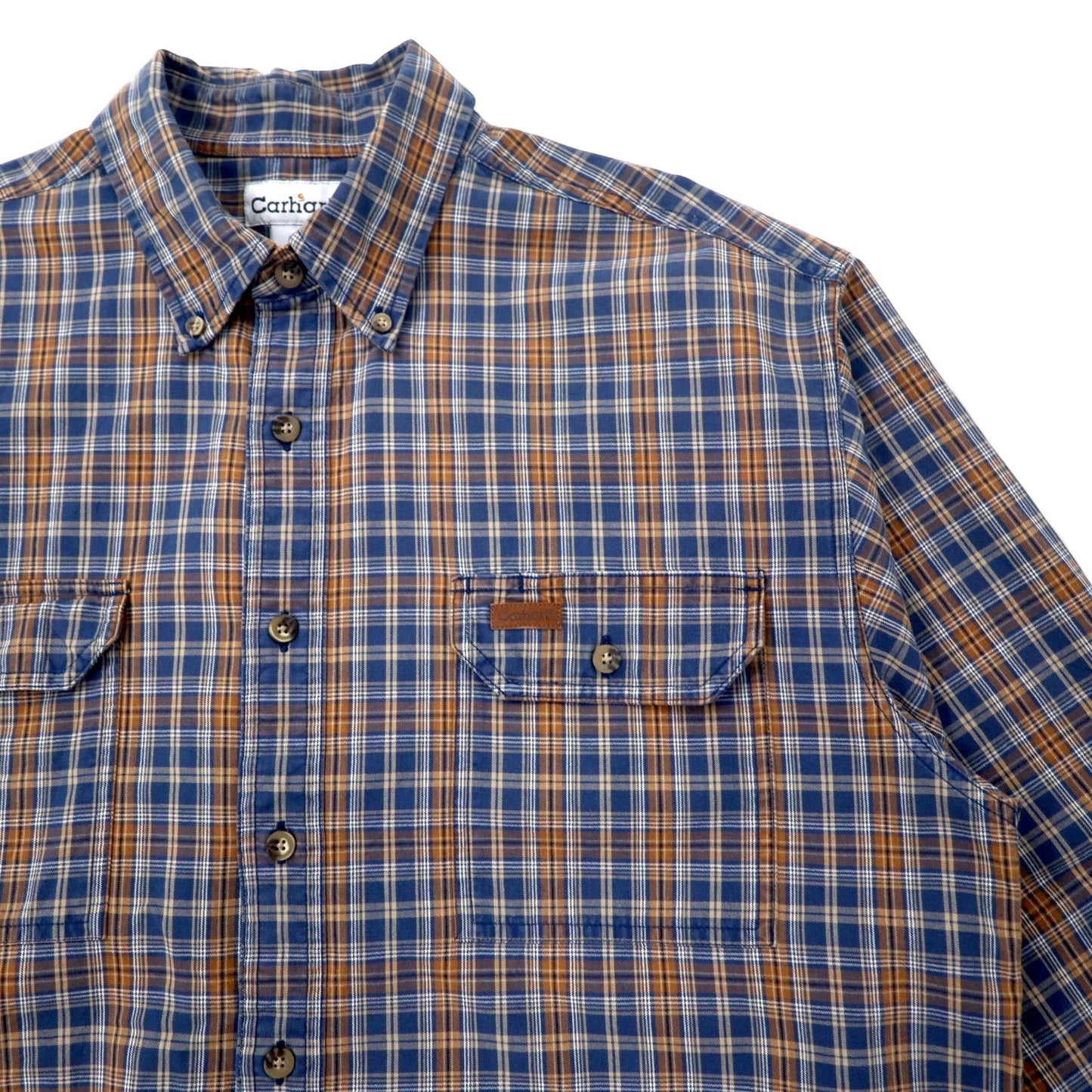 Carhartt Flannel Work Shirt, Large, Navy and Brown, Cotton, Oversized