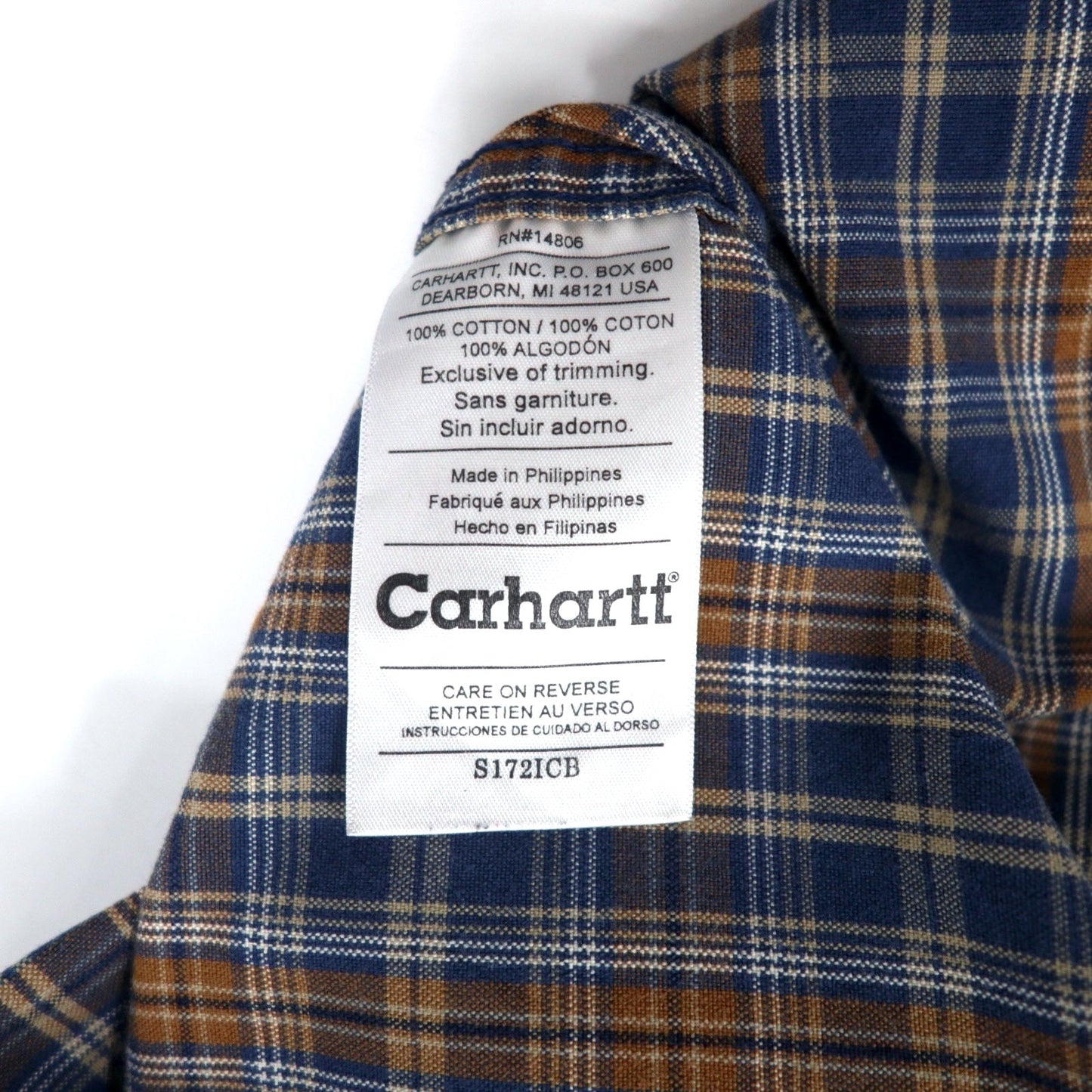 Carhartt Flannel Work Shirt, Large, Navy and Brown, Cotton, Oversized