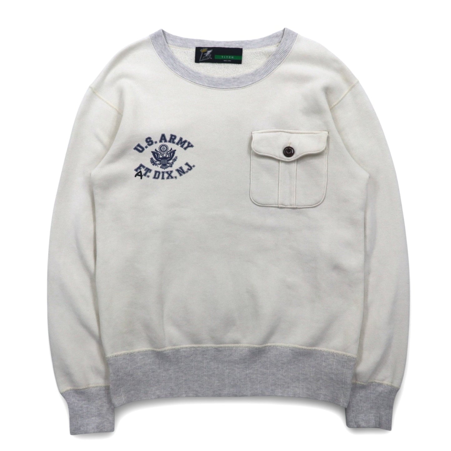 FAT Crew Neck Sweatshirt, Size M, Off-White and Gray, USARMY, Flap Pocket
