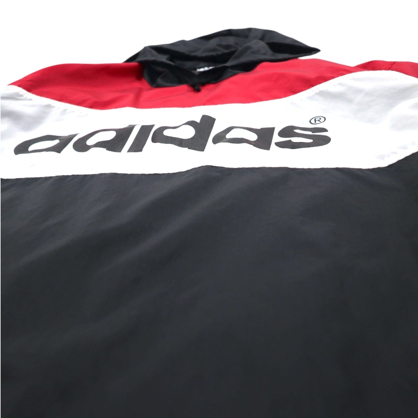 adidas 90年代 デサント社製 ピステ プルオーバー ナイロンパーカー M-L 3ストライプ 両面ロゴプリント 日本製