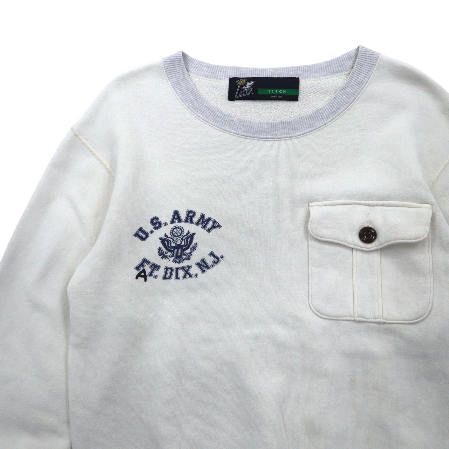 FAT Crew Neck Sweatshirt, Size M, Off-White and Gray, USARMY, Flap Pocket