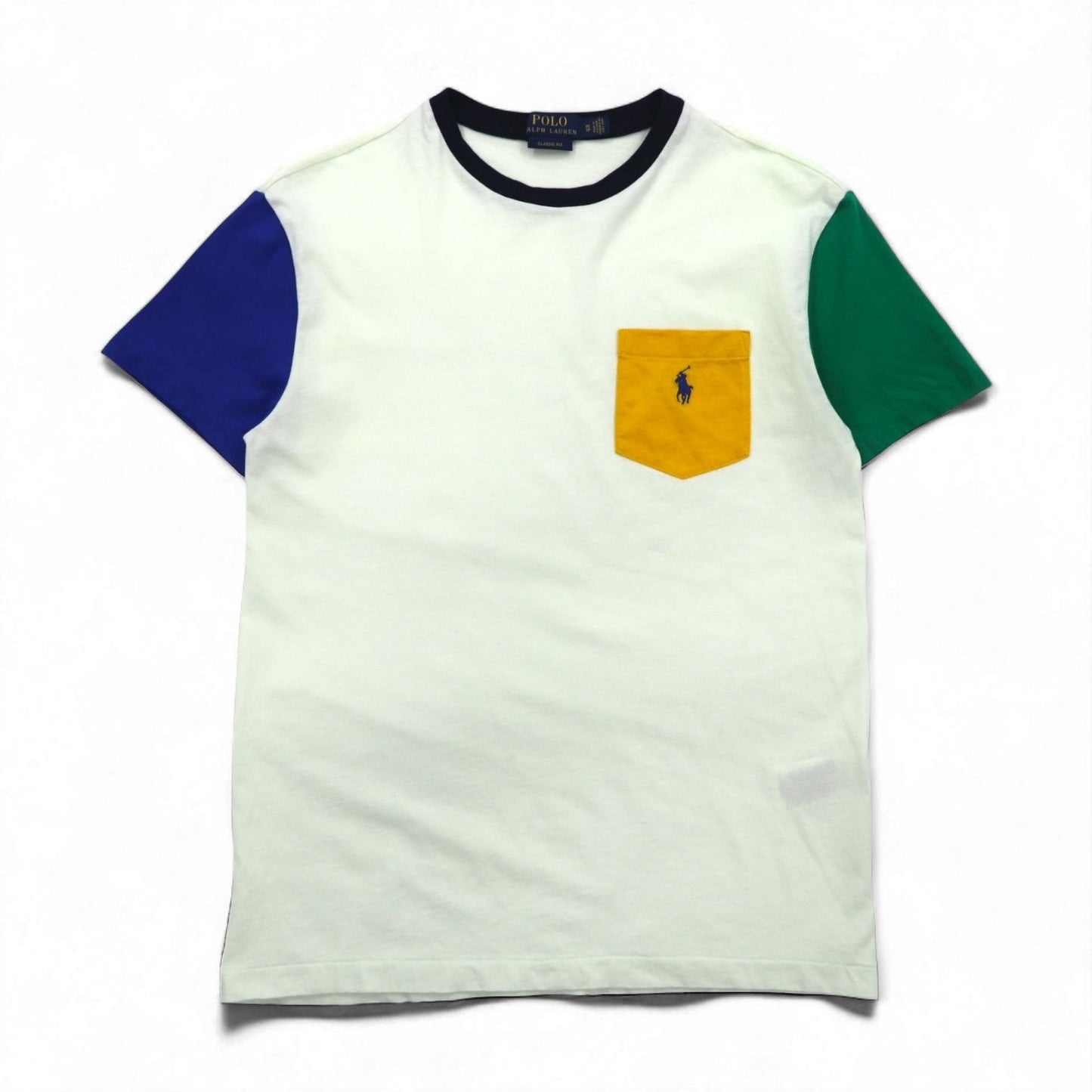 POLO RALPH LAUREN Colorblock Pocket T-Shirt, Medium, White, Small Pony Embroidery