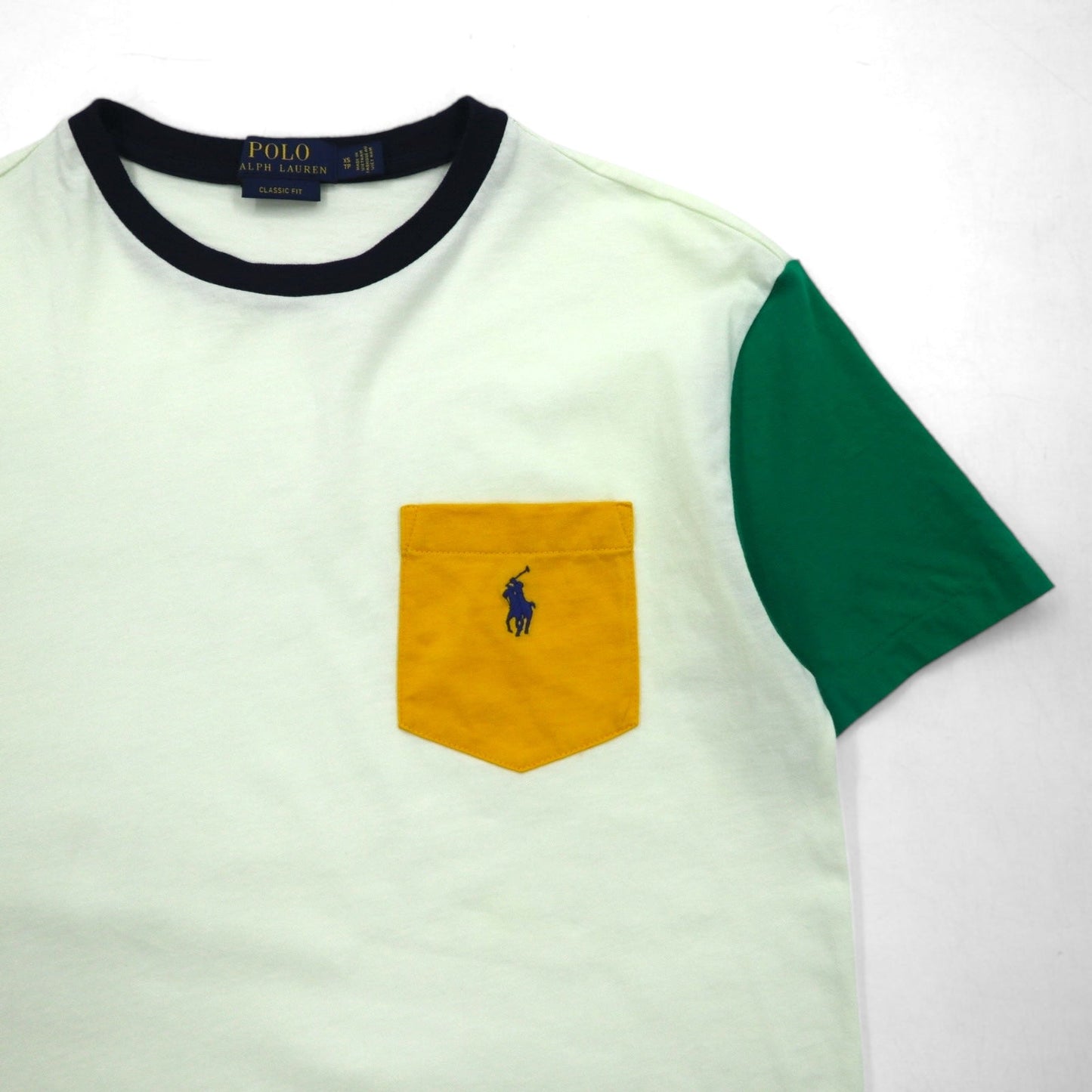 POLO RALPH LAUREN Colorblock Pocket T-Shirt, Medium, White, Small Pony Embroidery