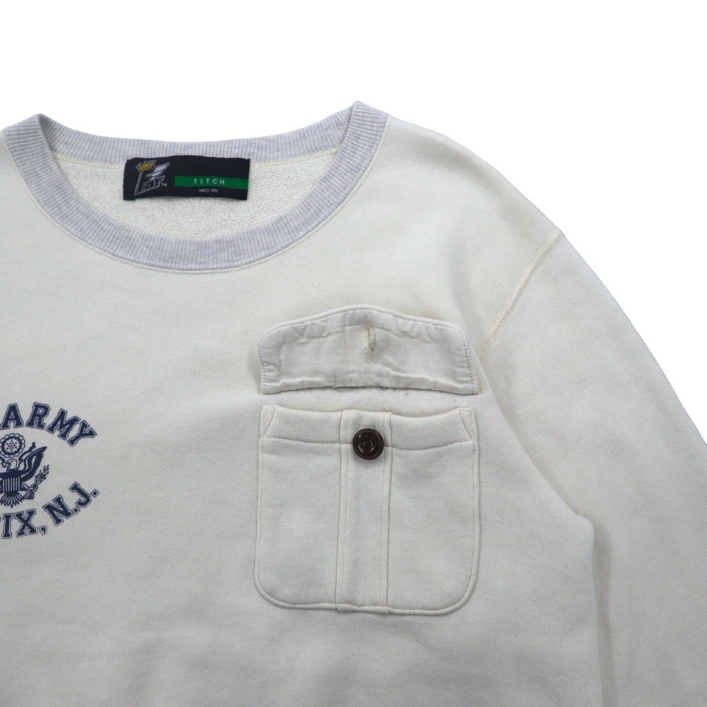 FAT Crew Neck Sweatshirt, Size M, Off-White and Gray, USARMY, Flap Pocket