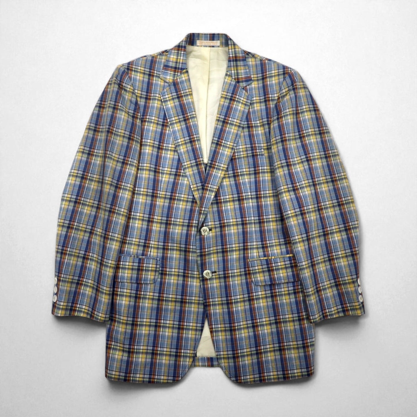 70s USA Vintage Jacket Freg's 2B テーラードジャケット M ブルー マドラス チェック