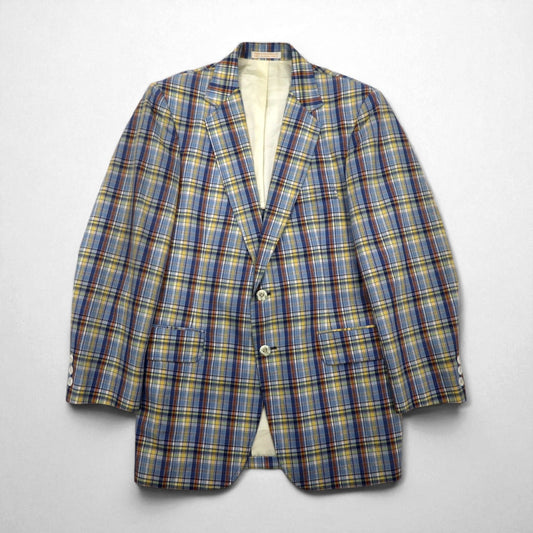 70s USA Vintage Jacket Freg's 2B テーラードジャケット M ブルー マドラス チェック