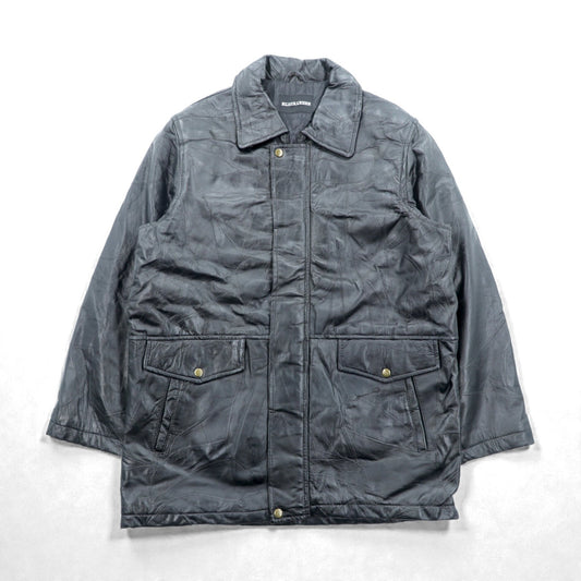 BLACK LEDER ラムレザー ツギハギ パッチワーク ハーフコート L ブラック 比翼 ジップアップ