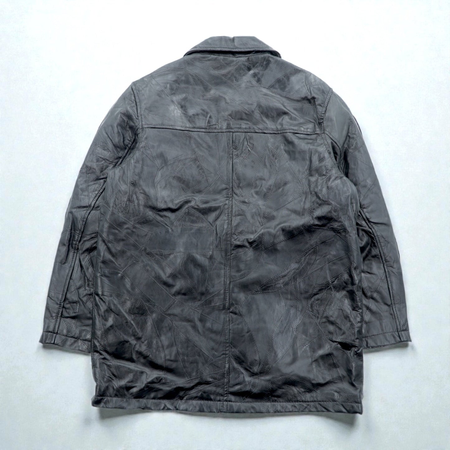 BLACK LEDER ラムレザー ツギハギ パッチワーク ハーフコート L ブラック 比翼 ジップアップ