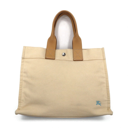 BURBERRY BLUE LABEL Leather Handle Canvas Tote Bag, Cream, Cowhide Leather, Made in Japan