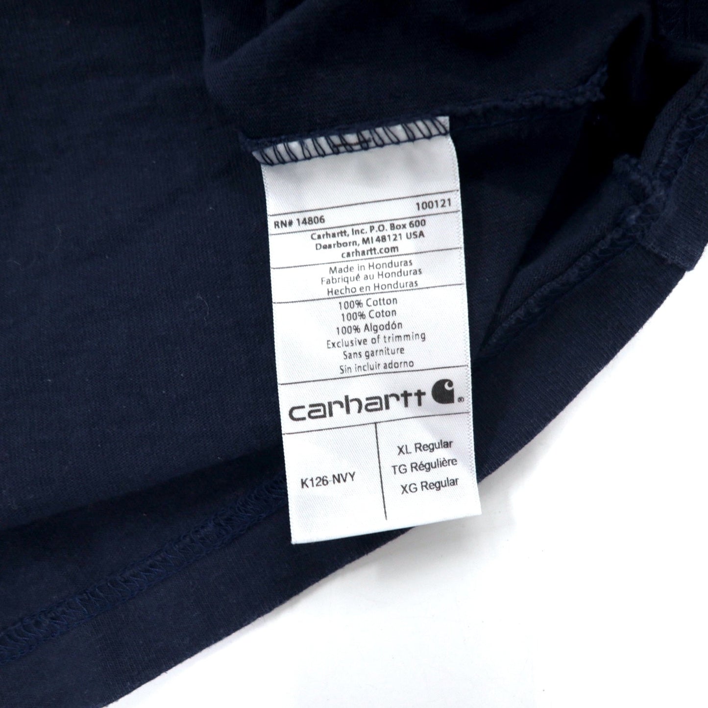 Carhartt Long Sleeve T-Shirt, Size XL, Navy, Cotton, Original Fit, Made in Honduras
