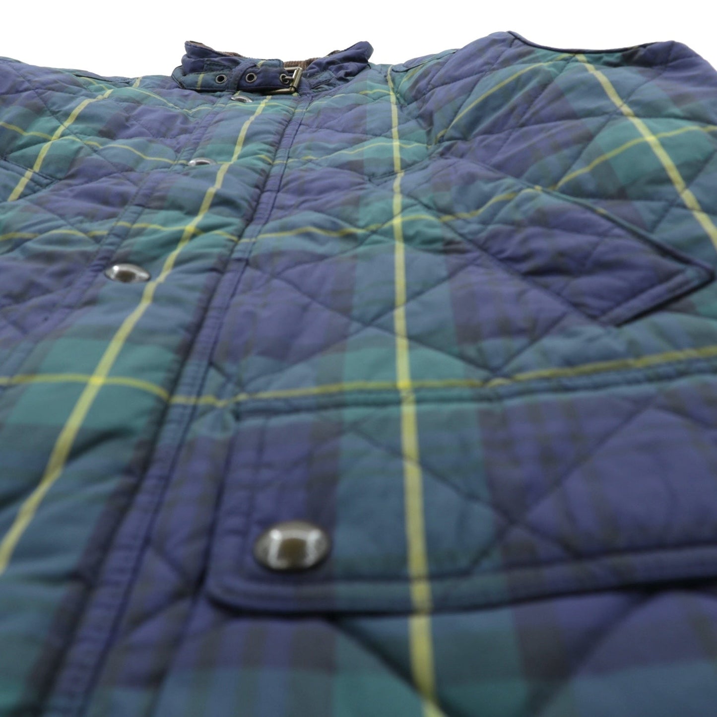 Polo Ralph Lauren ブラックウォッチ キルティングジャケット M グリーン チェック 襟コーデュロイ チンストラップ