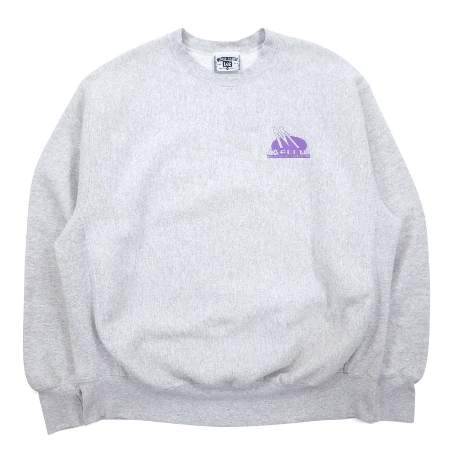 Lee CROSS GRAIN 90s USA Made Reverse Weave Sweatshirt, Size 2XL, Gray Cotton, MELLIN One-Point Design