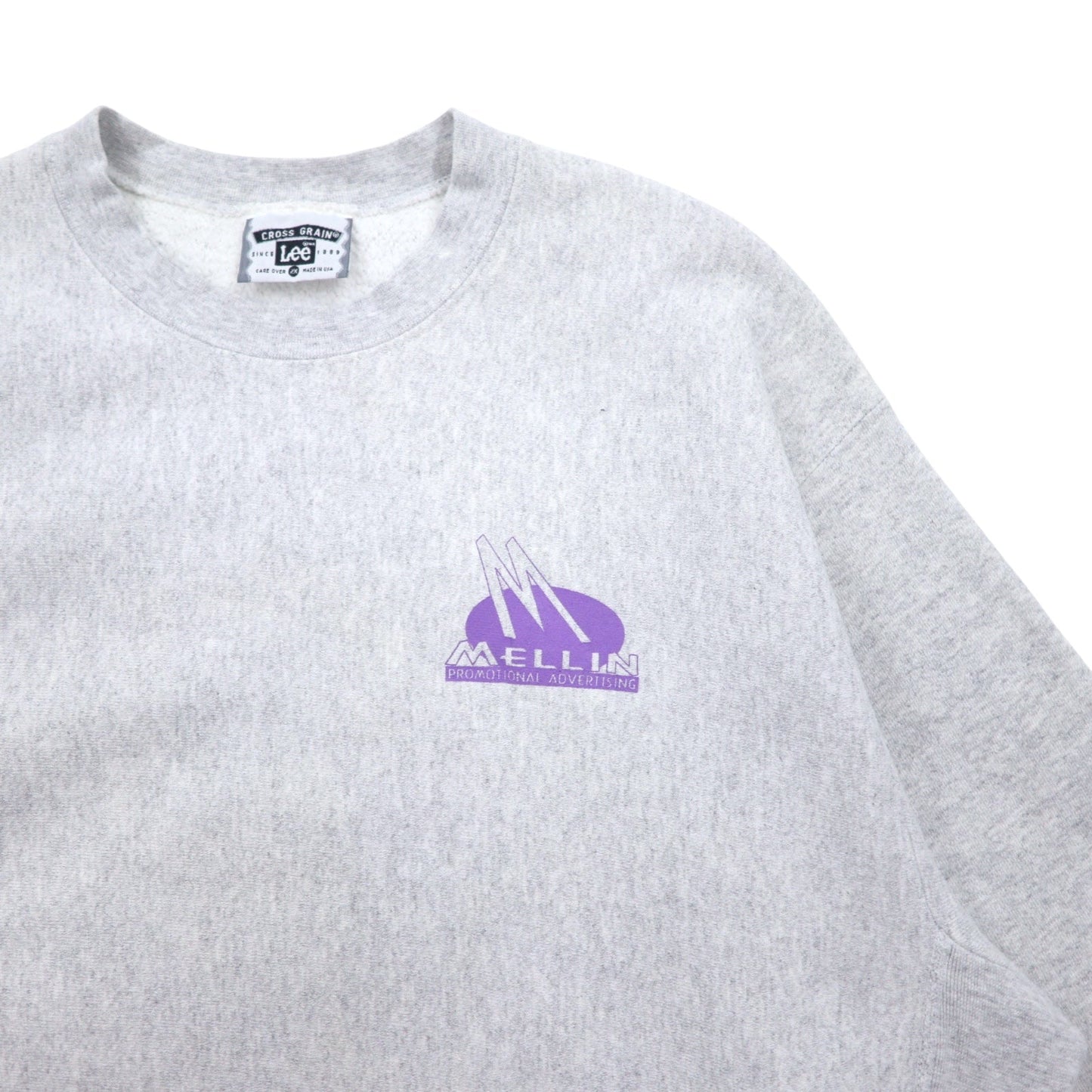 Lee CROSS GRAIN 90s USA Made Reverse Weave Sweatshirt, Size 2XL, Gray Cotton, MELLIN One-Point Design