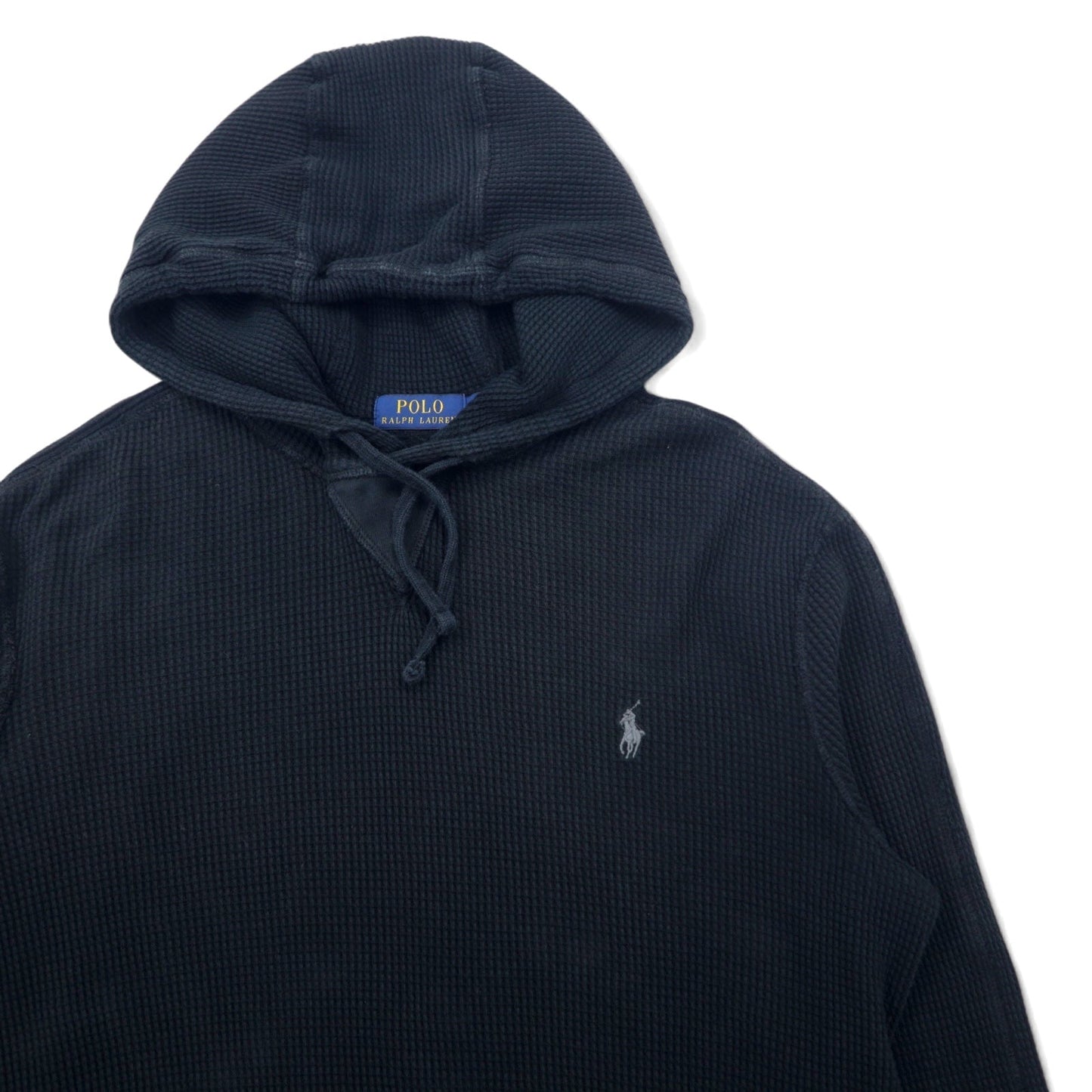 POLO RALPH LAUREN サーマル プルオーバー パーカー L ブラック コットン スモールポニー 刺繍