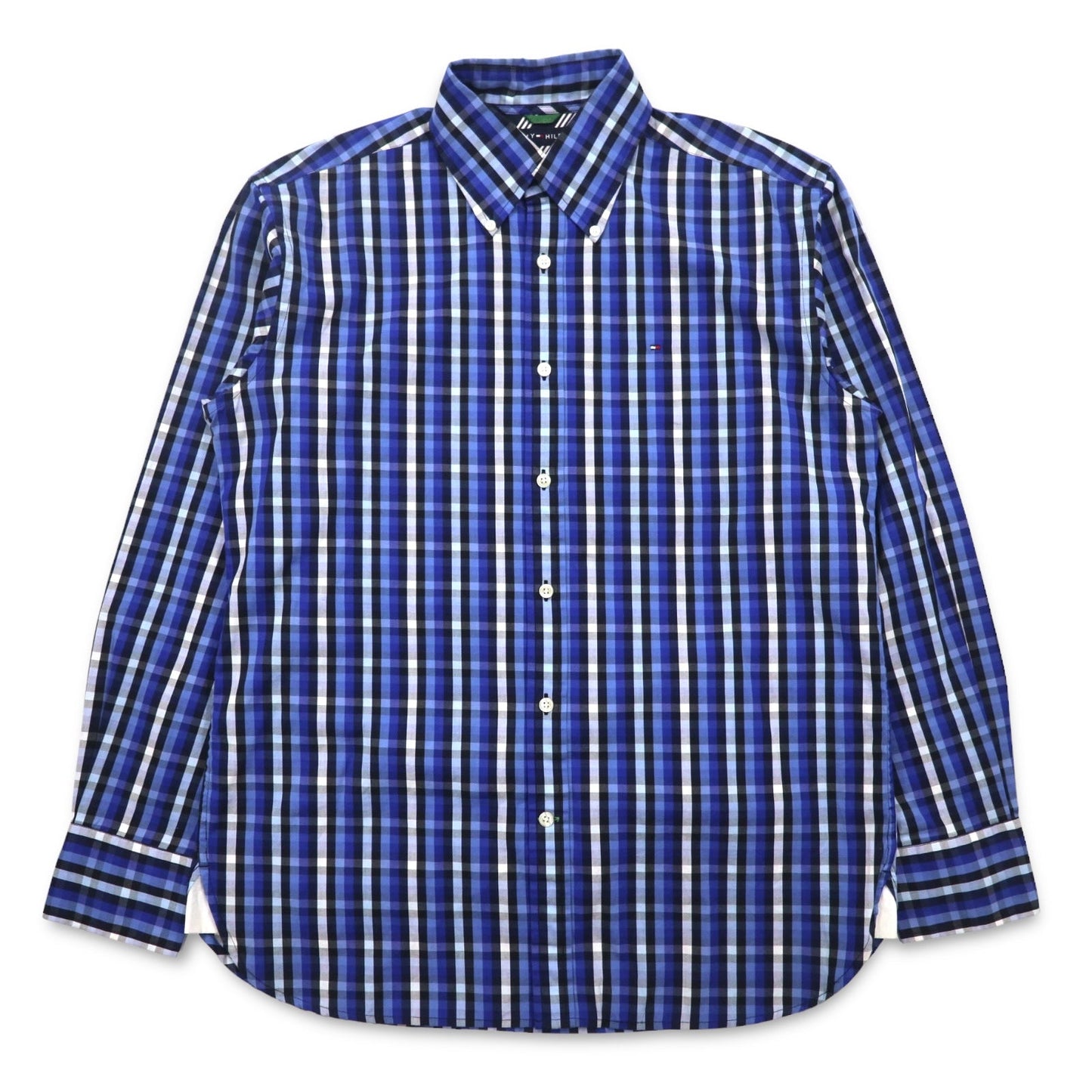 TOMMY HILFIGER ボタンダウンシャツ M ブルー チェック コットン ビッグサイズ