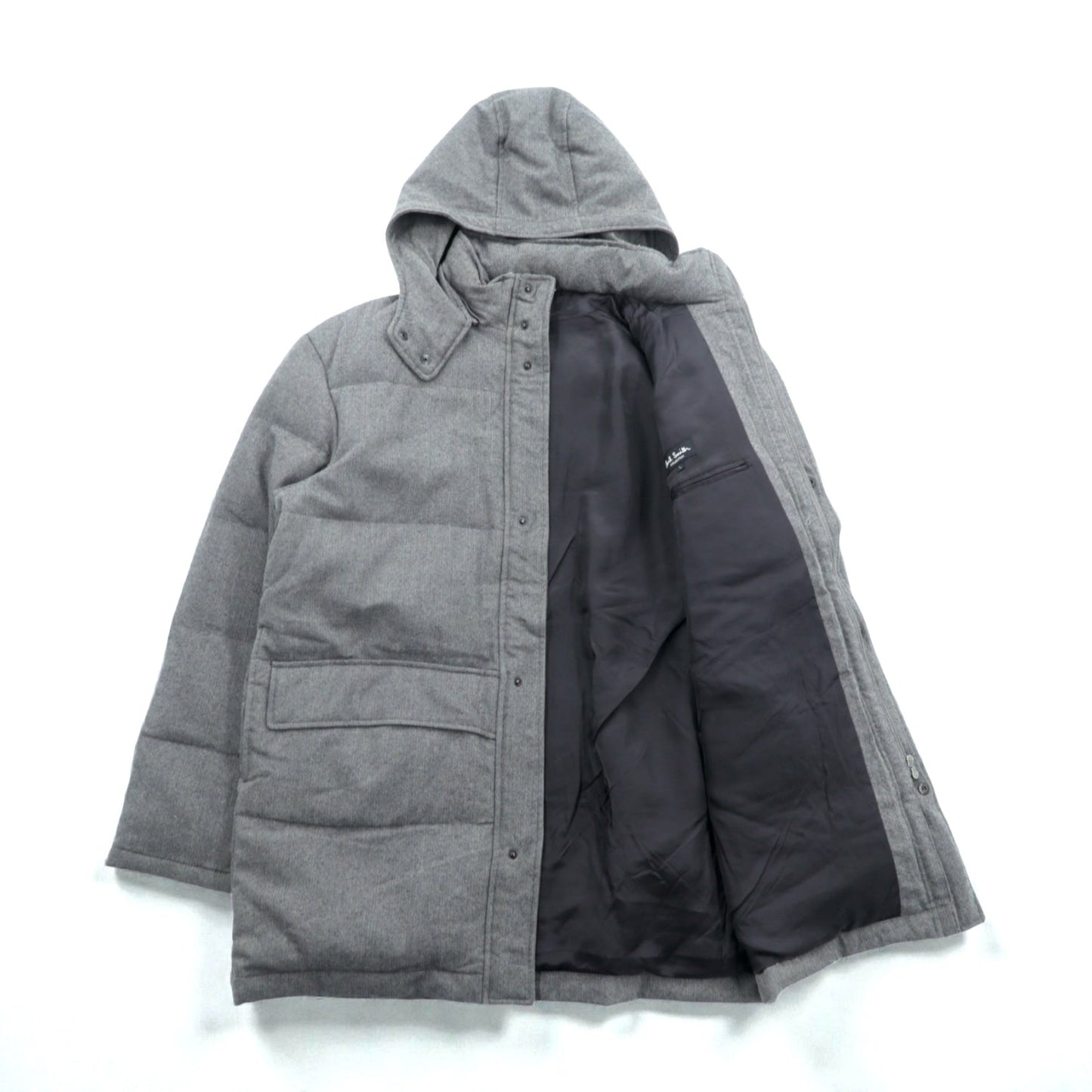 Paul Smith COLLECTION 日本製 ウール ダウンジャケット L グレー ヘリンボーン フード着脱