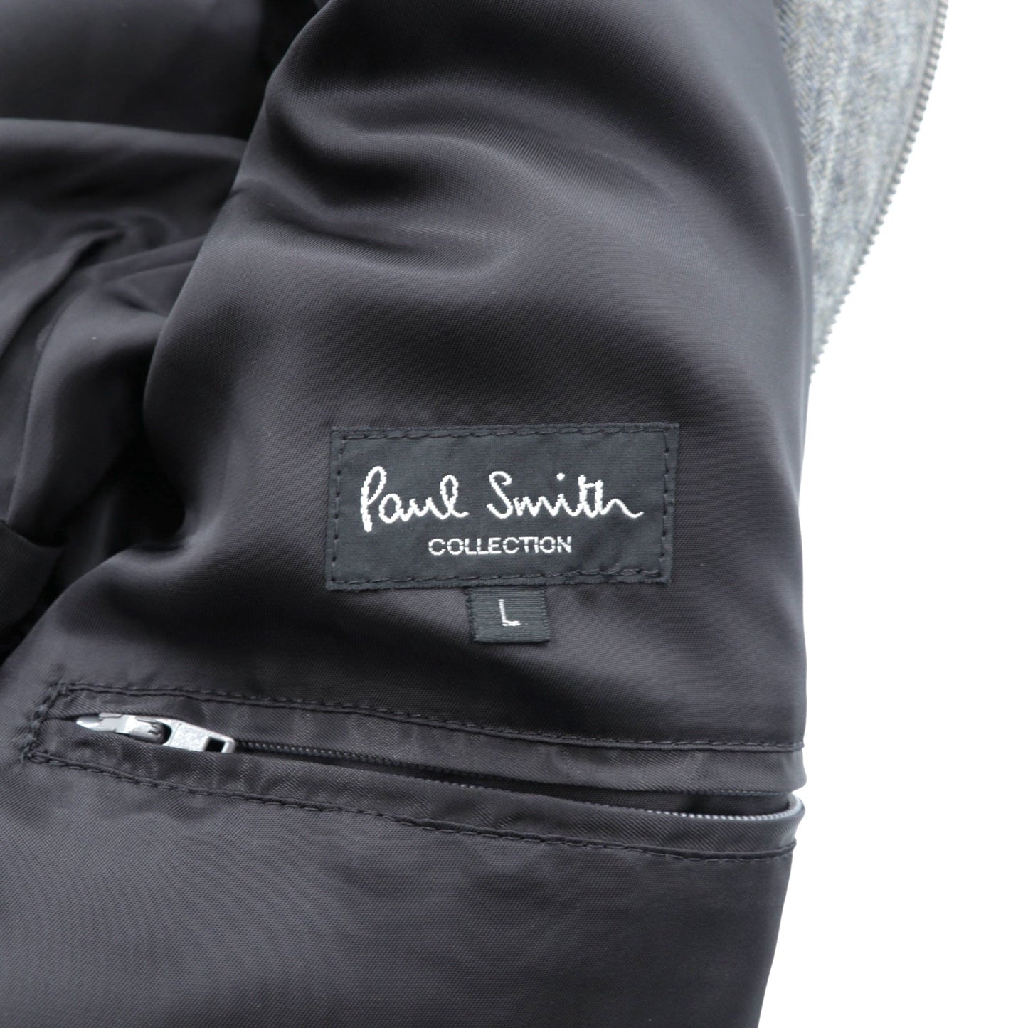 Paul Smith COLLECTION 日本製 ウール ダウンジャケット L グレー ヘリンボーン フード着脱