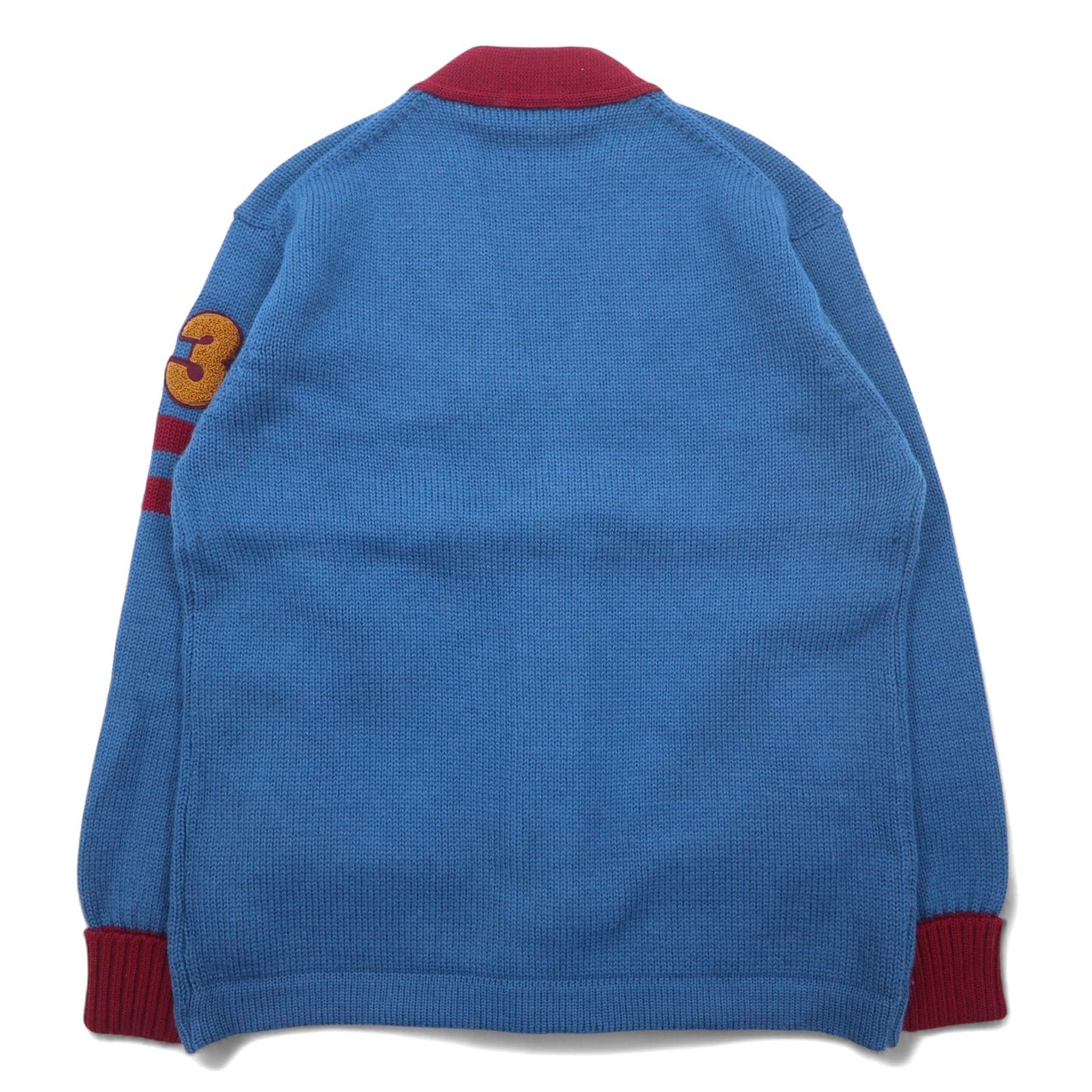 90s LANG DICK Lettered Cardigan, Size L, Navy Wool with Patch, Made in Japan