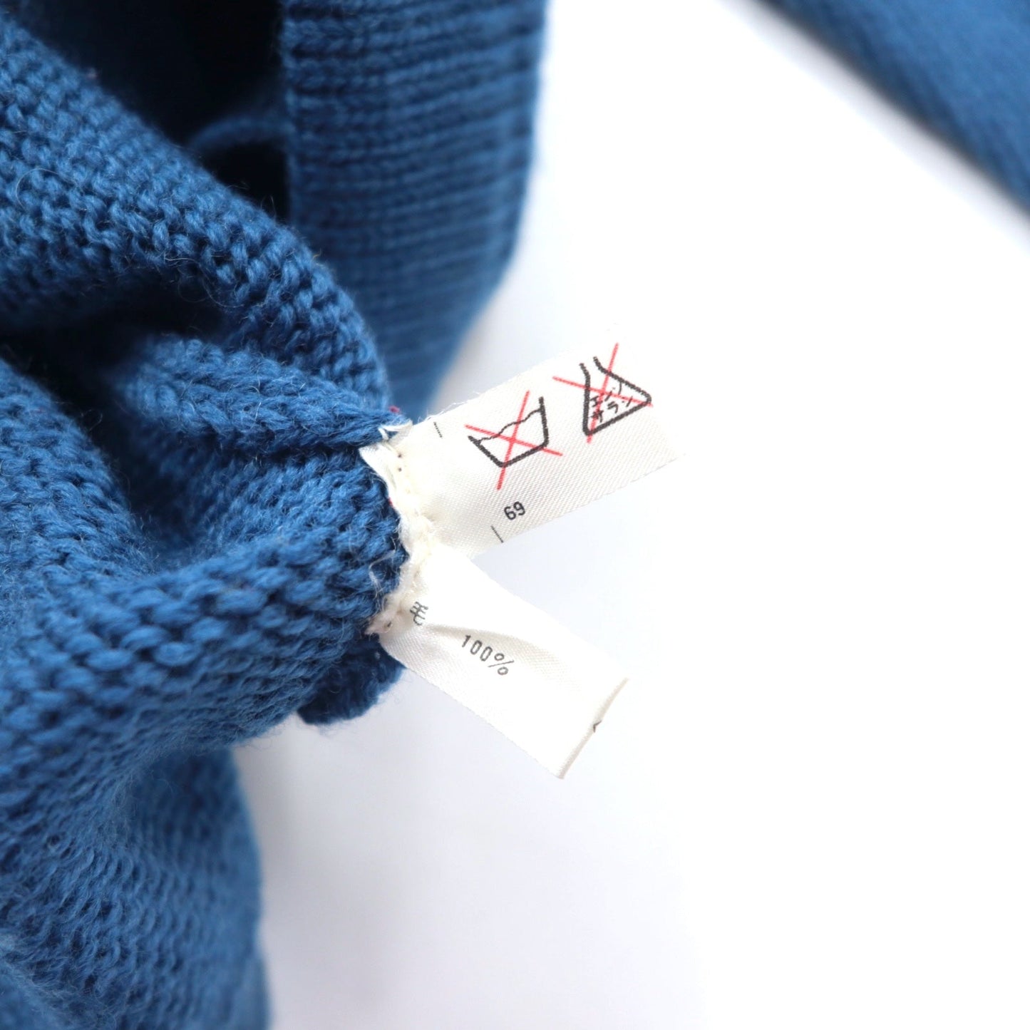 90s LANG DICK Lettered Cardigan, Size L, Navy Wool with Patch, Made in Japan