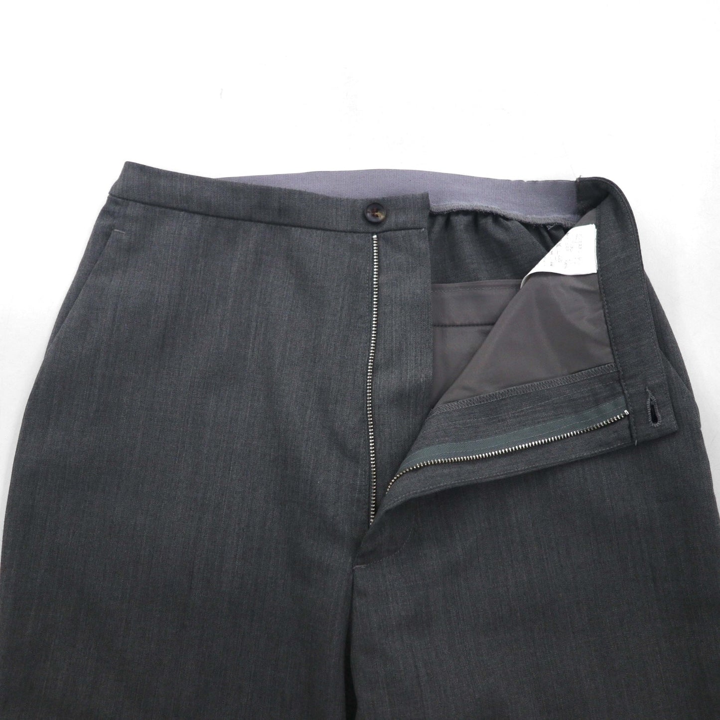 BASISBROEK ベルギー製 イージー スラックスパンツ M グレー ポリエステル ストレッチ