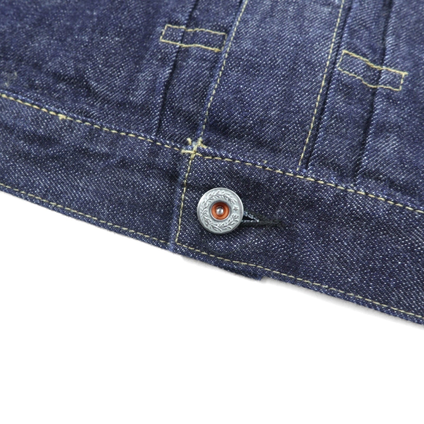 VINTAGE レプリカ 1st タイプ 大戦モデル デニムジャケット Gジャン XL インディゴ 13.5OZ セルヴィッチ 赤耳 シンチバック プリーツ 月桂樹ボタン 復刻 未使用品