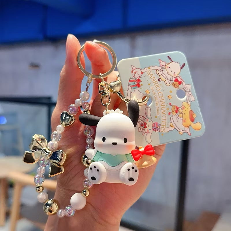 Sanrio Beads and Gold Ribbon Keyrings / サンリオビーズ＆ゴールドリボンキーリング