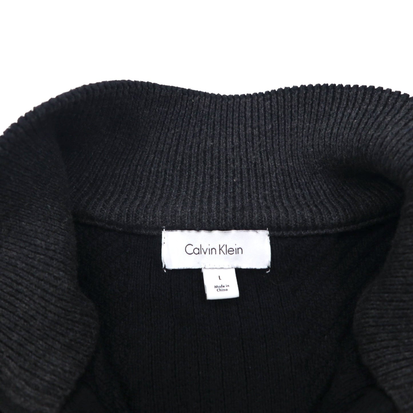 Calvin Klein ハーフジップ ジャガード ニット セーター L ブラック コットン